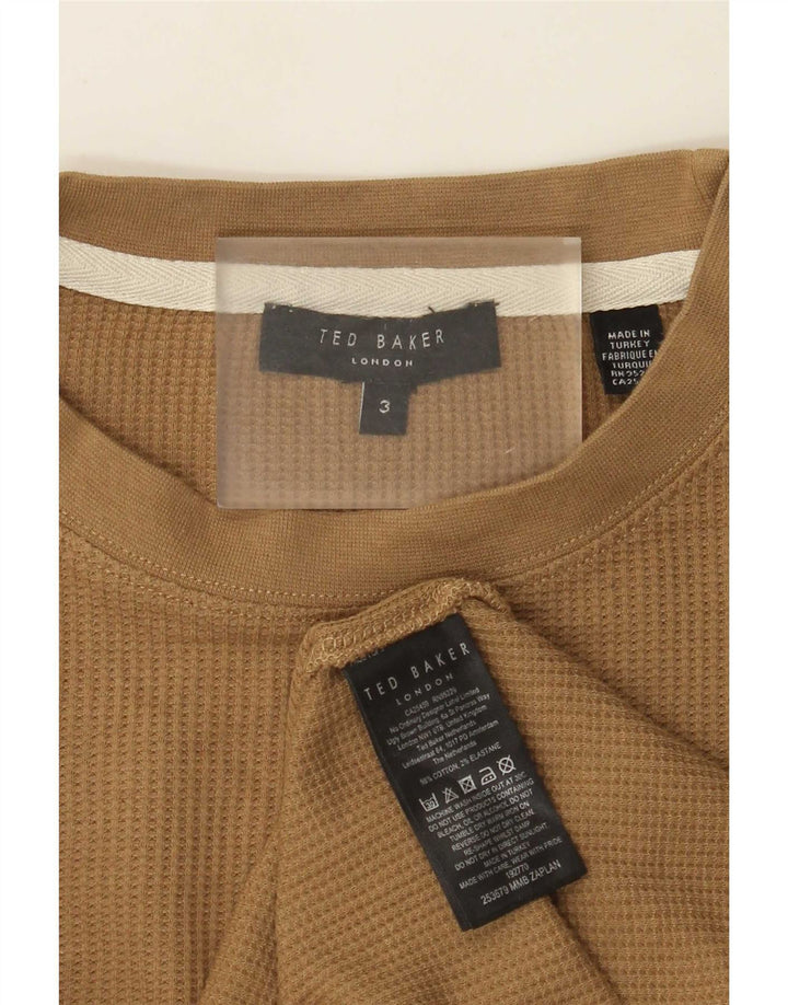 Camiseta masculina Ted Baker manga comprida tamanho 3 algodão bege médio