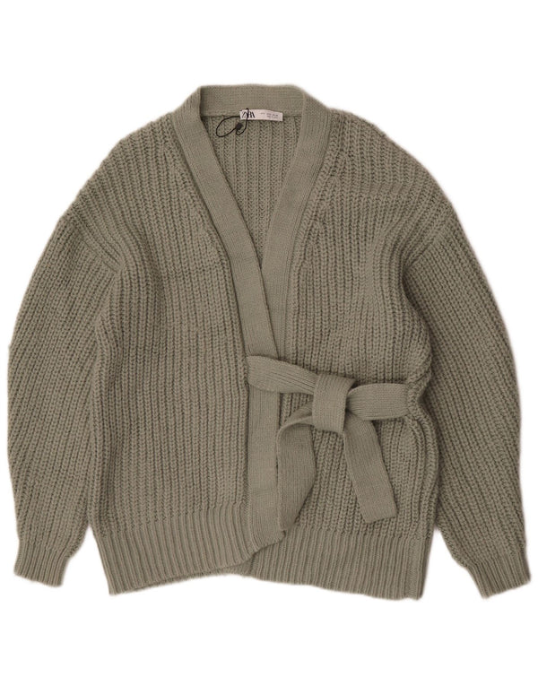 Zara Womens Oversized Front Tie Cardigan Sweater UK 10 Small Green Acrylic