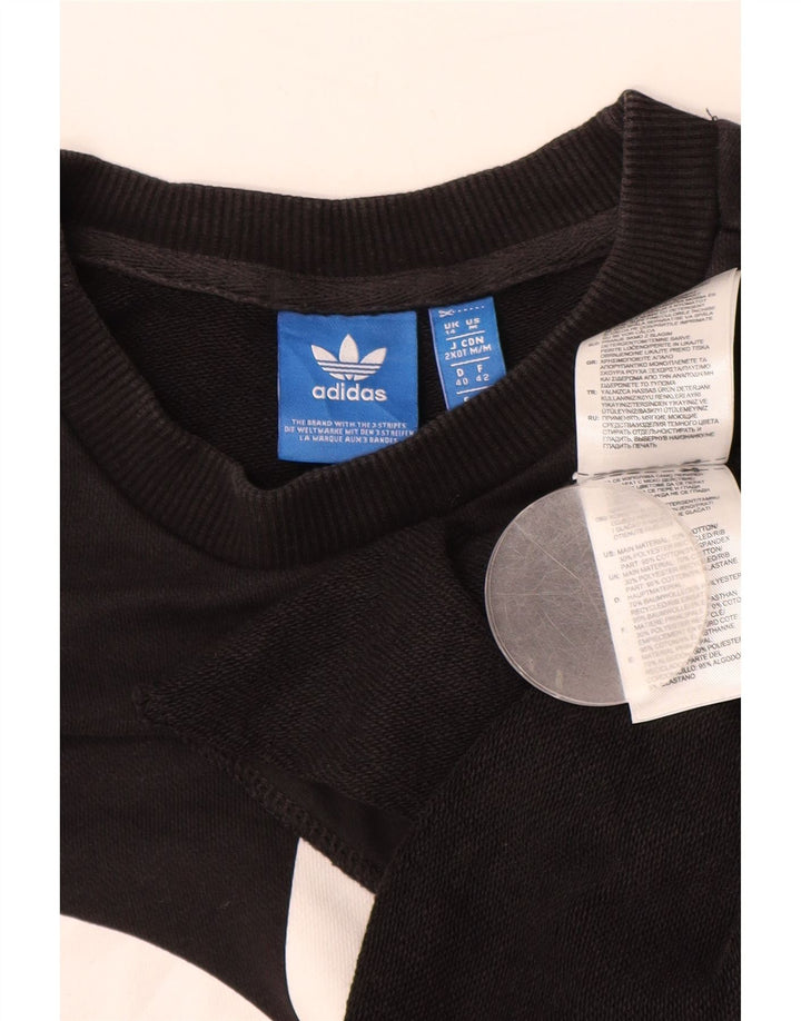ADIDAS Womens Graphic Sweatshirt Jumper UK 14 Grande Algodão Preto