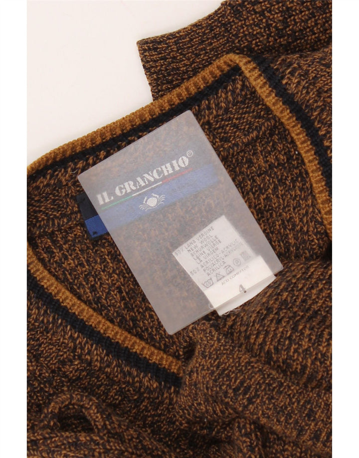 Suéter masculino Il Granchio com decote em V, lã manchada marrom médio