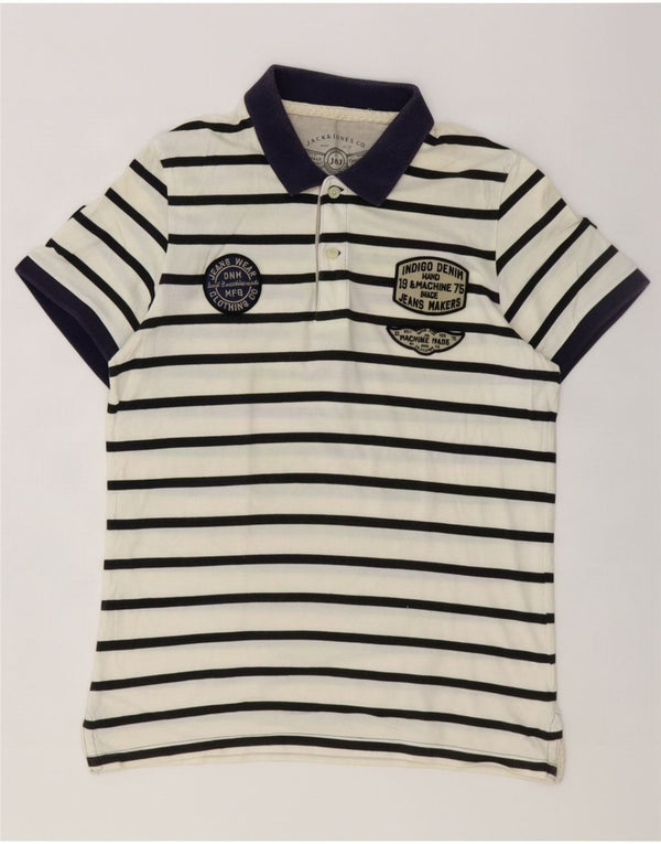 Camisa polo masculina Jack & Jones gráfica pequena listrada branca