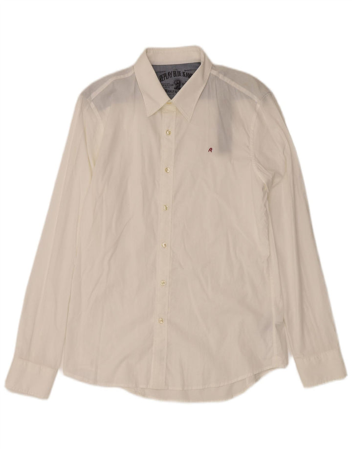 Camisa masculina REPLAY de algodão branco médio