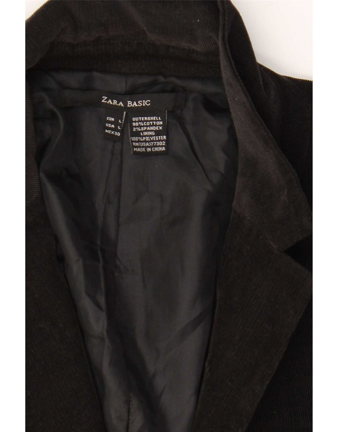 Zara Jaqueta blazer feminina de veludo cotelê com 1 botão Reino Unido 14 grande algodão preto