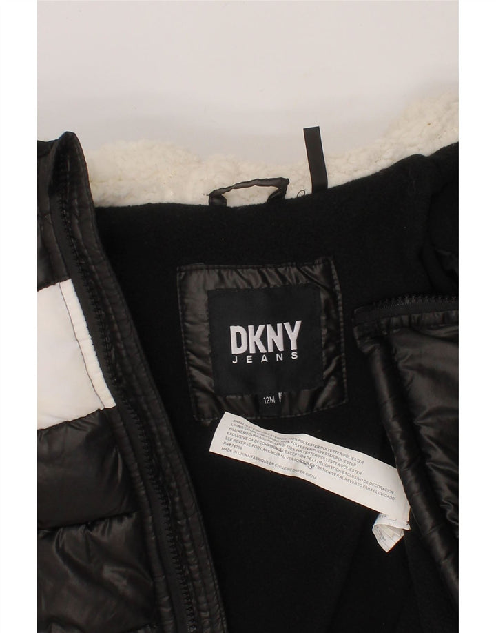 DKNY Baby Boys Graphic Hooded Padded Jacket 9-12 Months Black Colourblock Vintage Dkny and Second-Hand Dkny from Messina Hembry 