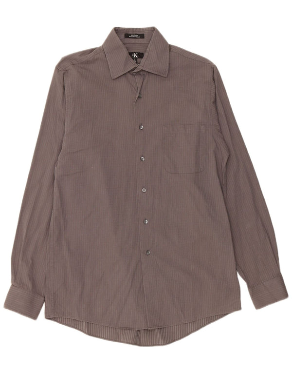 Camisa masculina Calvin Klein tamanho 15 algodão listrado cinza médio
