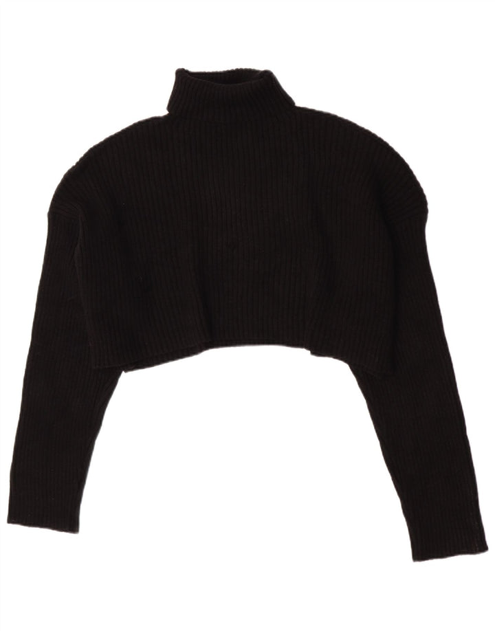 Zara Suéter feminino cropped oversized com gola redonda Reino Unido 16 grande preto