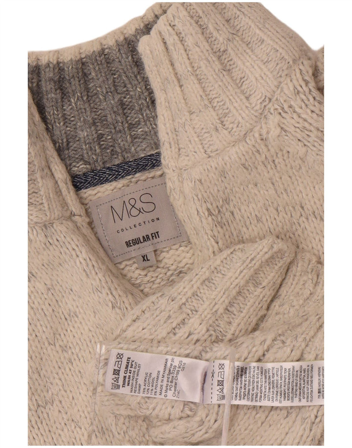 Suéter masculino Marks & Spencer de ajuste regular com zíper e gola XL bege salpicado
