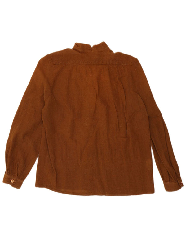 Camisa feminina vintage de flanela manga 3/4 Reino Unido 4 XS lã marrom
