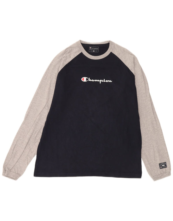 Top gráfico masculino Champion manga comprida 2XL algodão colorblock azul marinho