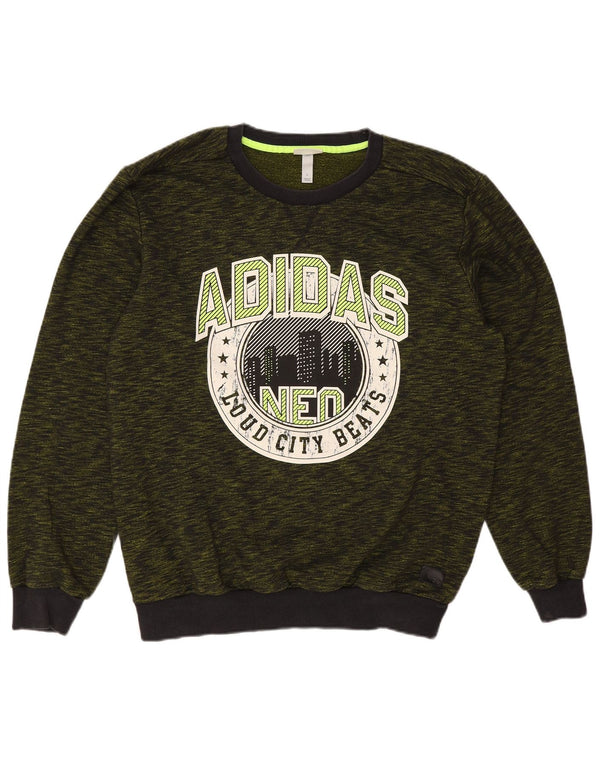 Adidas Mens Neo Graphic Moletom Jumper Grande Verde Salpicado