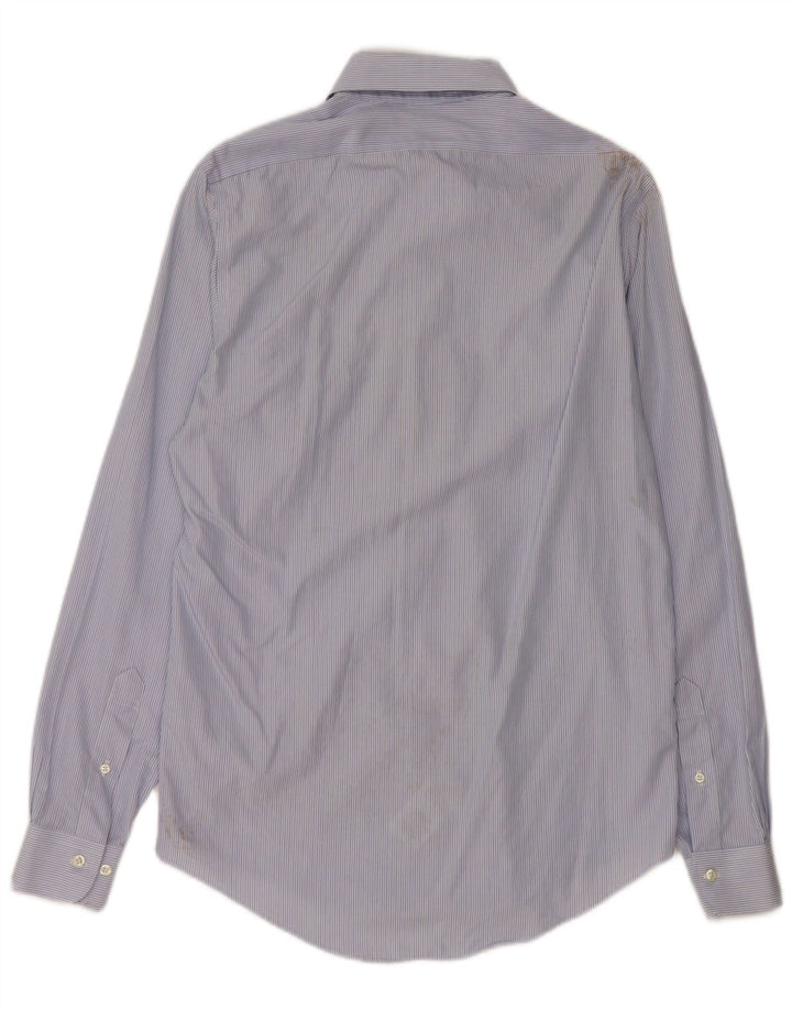 Camisa masculina Brooks Brothers 346 tamanho 15 algodão listrado azul médio