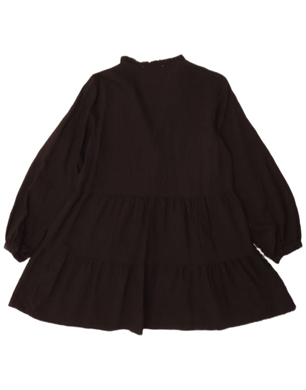 Vestido feminino Zara de manga comprida em camadas UK 10 pequeno preto viscose