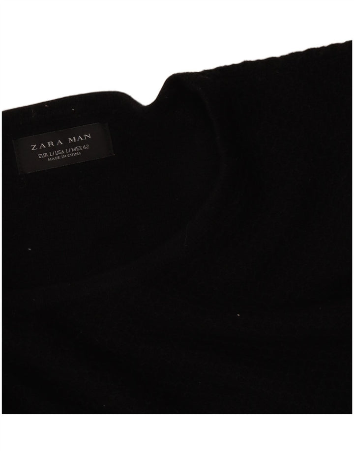 Zara Suéter masculino com gola redonda grande preto