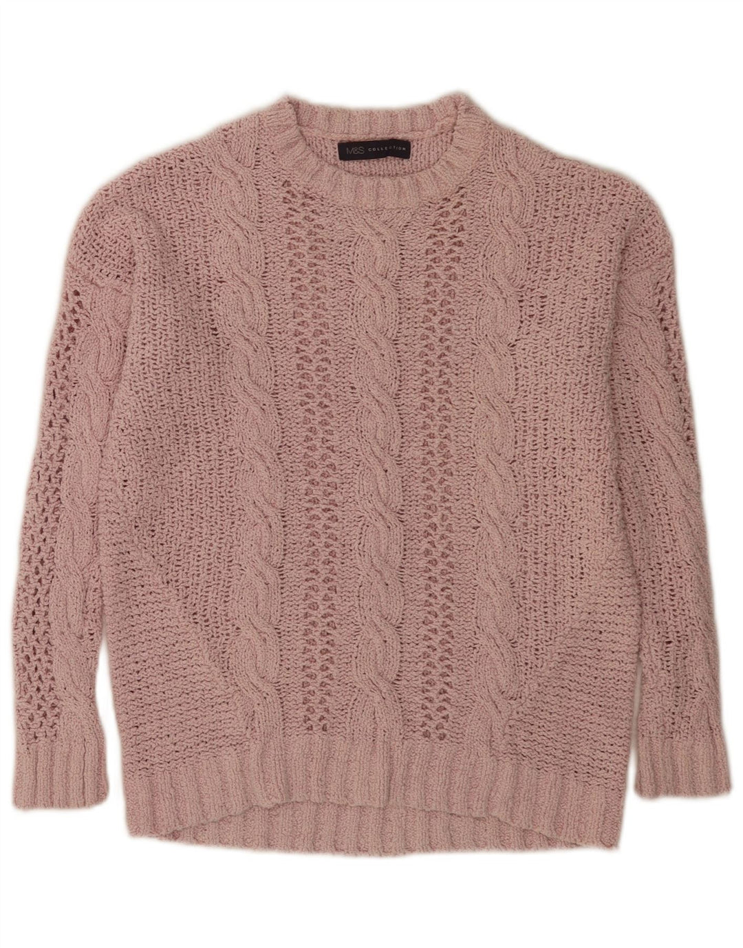 Suéter feminino Marks & Spencer com gola redonda grande, Reino Unido 10 pequeno rosa