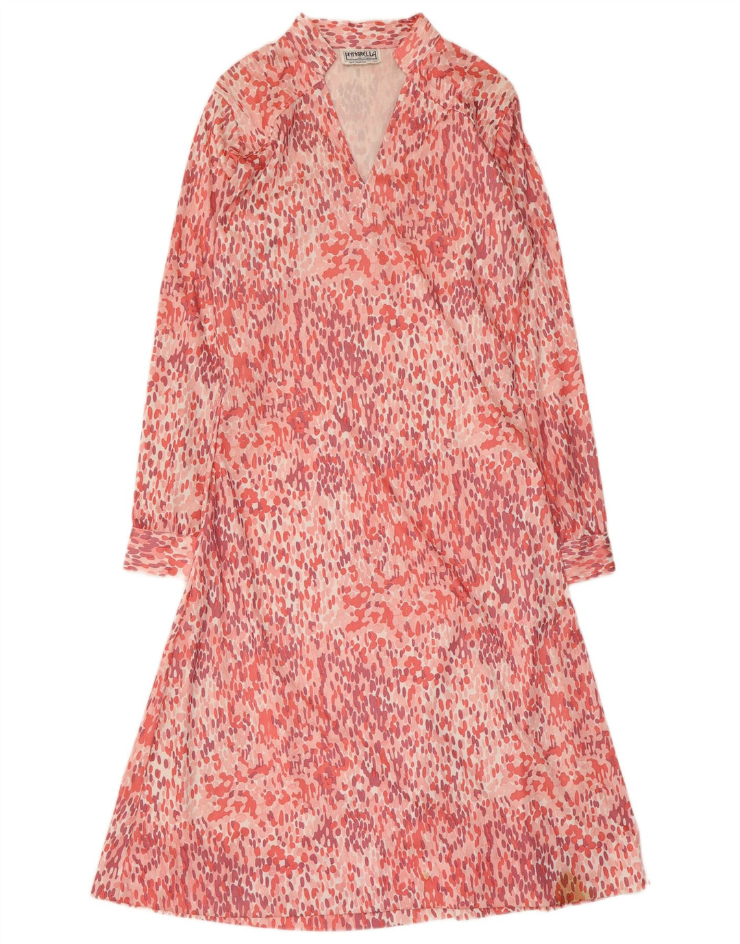 ANNARELLA Vestido feminino de manga comprida evasê IT 46 grande rosa manchado