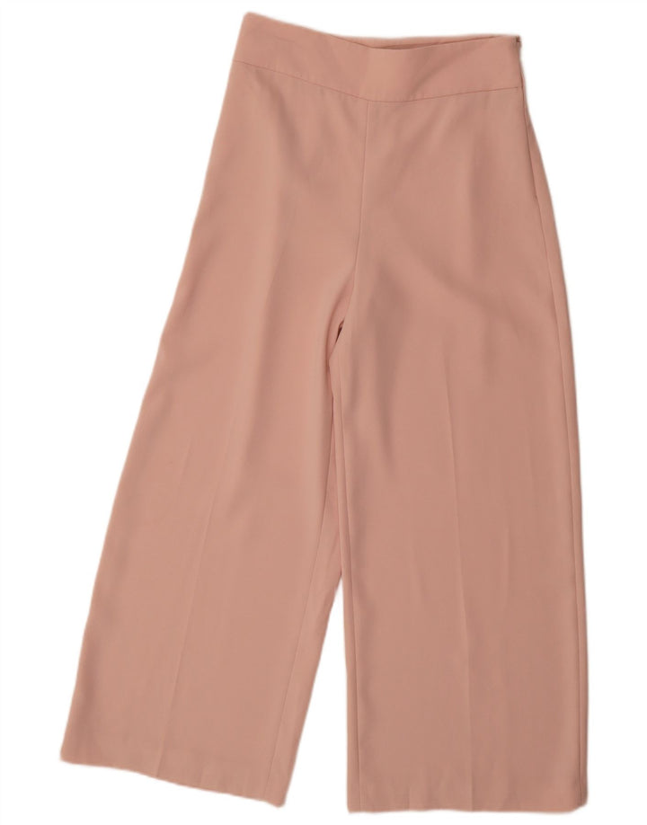 Calça feminina Zara com perna larga cortada pequena W26 L25 poliéster rosa