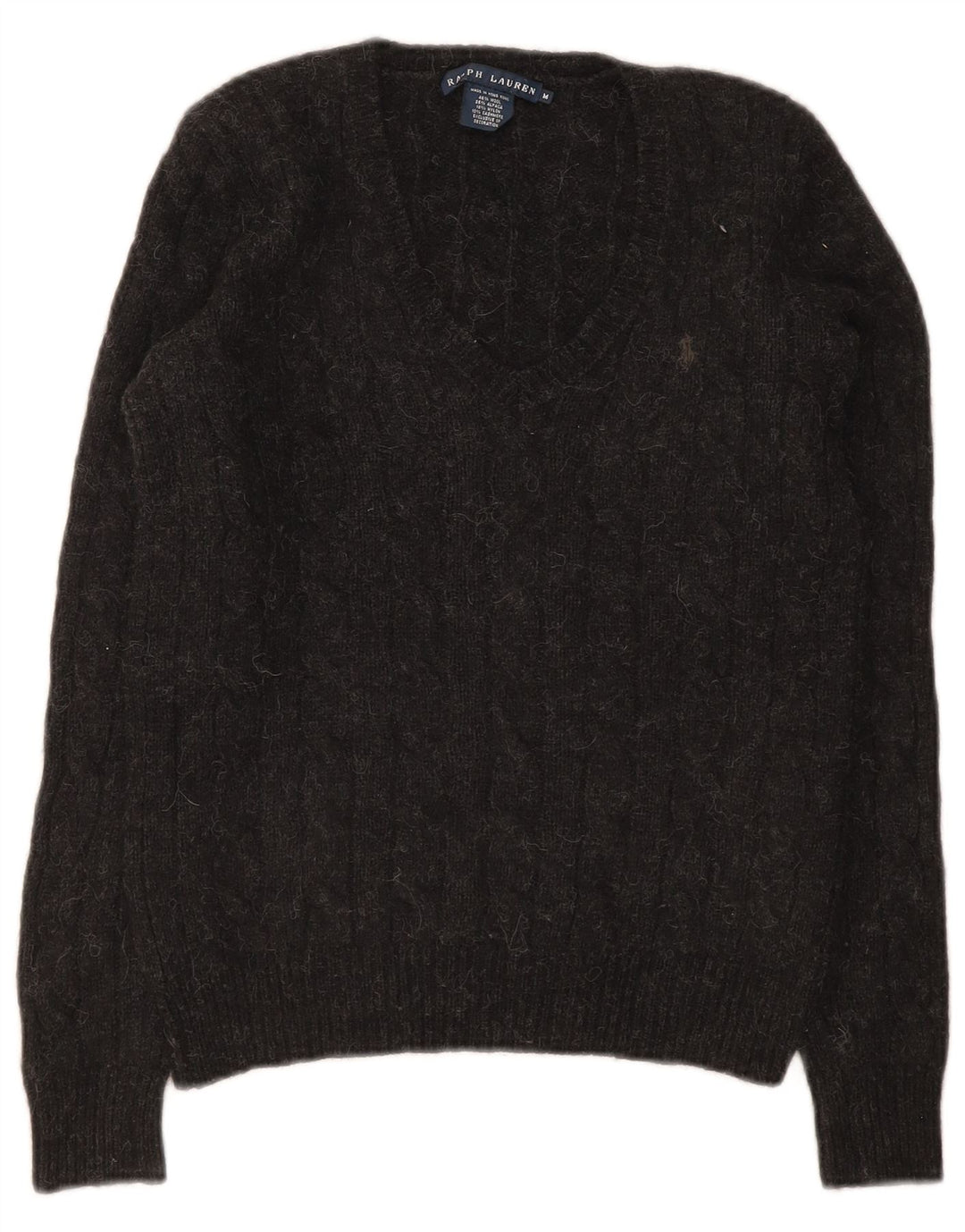 Suéter feminino Ralph Lauren com decote em V Reino Unido 12 lã cinza médio