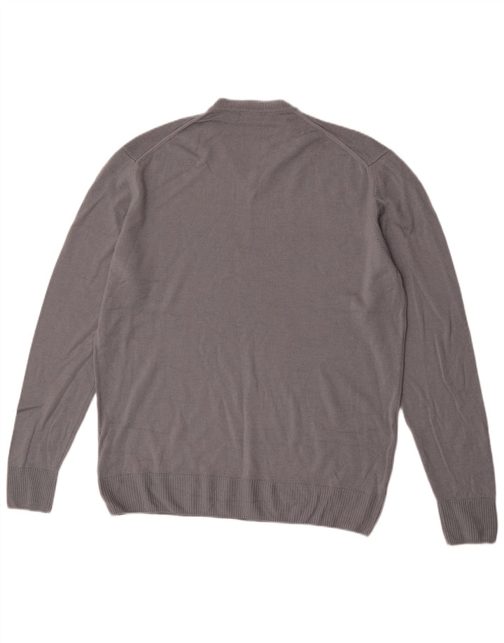 Zara Suéter masculino com decote em V XL lã cinza
