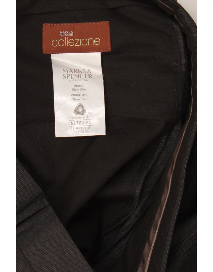 Calça masculina de terno reto MARKS & SPENCER W34 L31 lã cinza