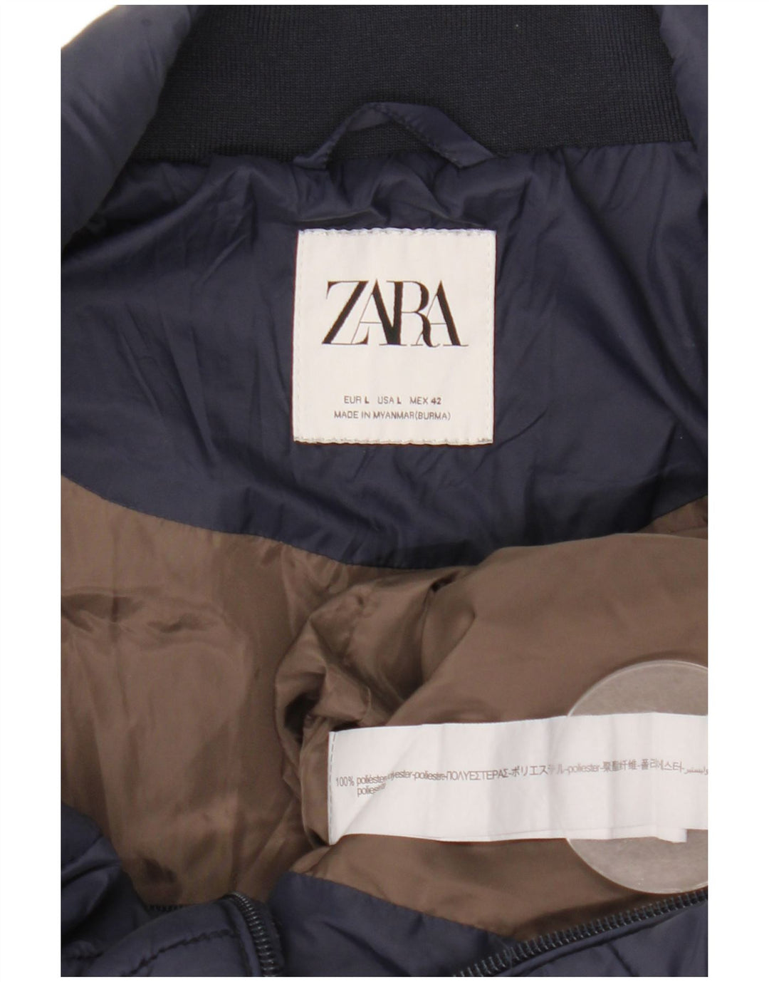 Zara Colete acolchoado masculino UK 40 grande poliéster azul marinho