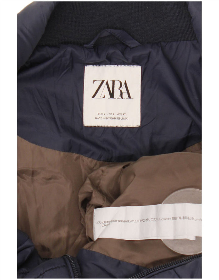 Zara Colete acolchoado masculino UK 40 grande poliéster azul marinho