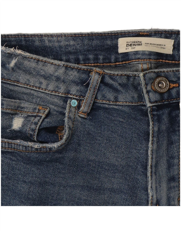 Zara Shorts jeans feminino desgastado EU 36 XS W26 azul