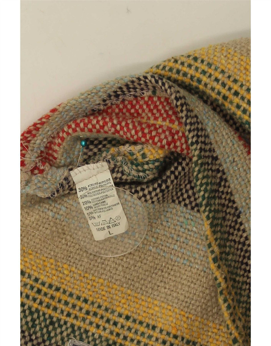 Colete masculino vintage grande acrílico listrado multicolorido