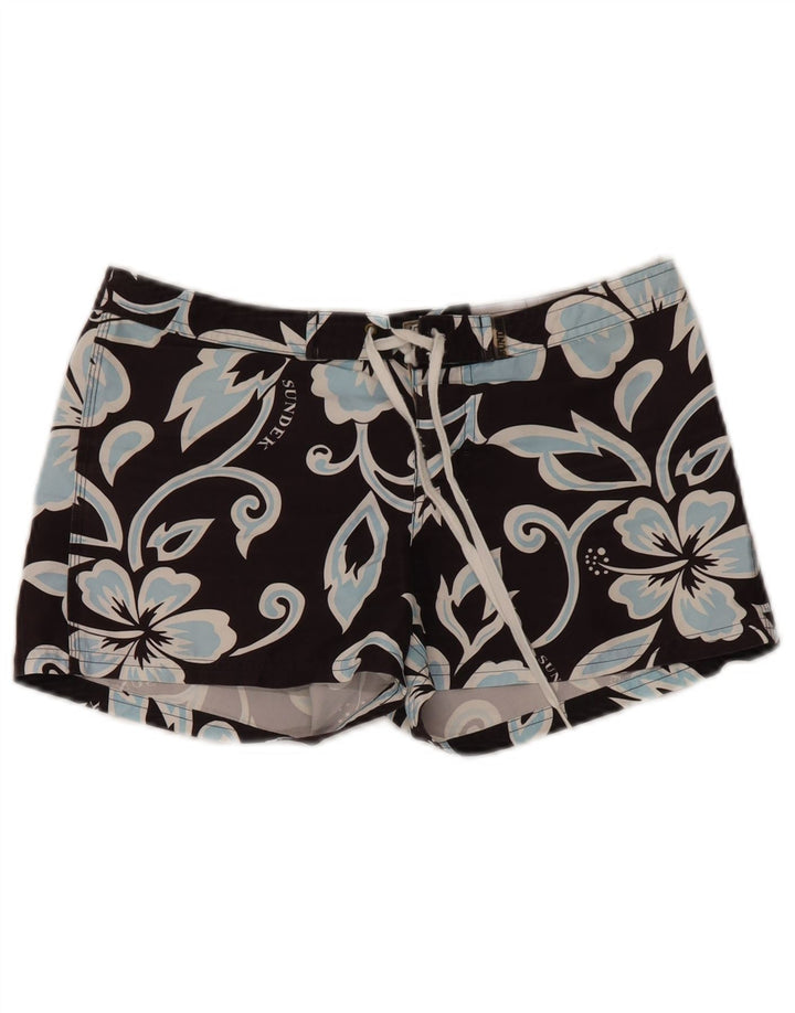 Shorts de natação feminino SUNDEK cintura baixa Reino Unido 14 médio preto floral
