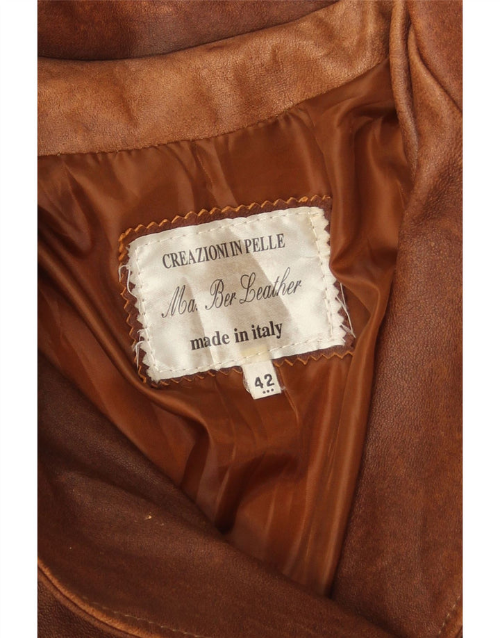 Casaco feminino vintage de couro com peito duplo IT 42 couro marrom médio