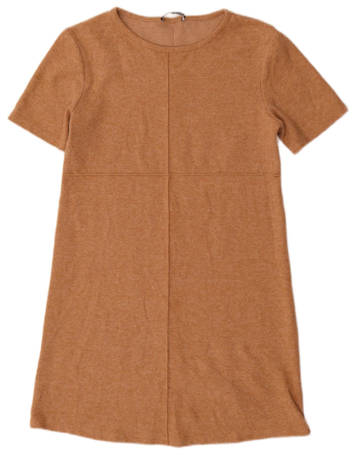 Vestido feminino Zara de manga curta com manga curta UK 12 algodão bege médio