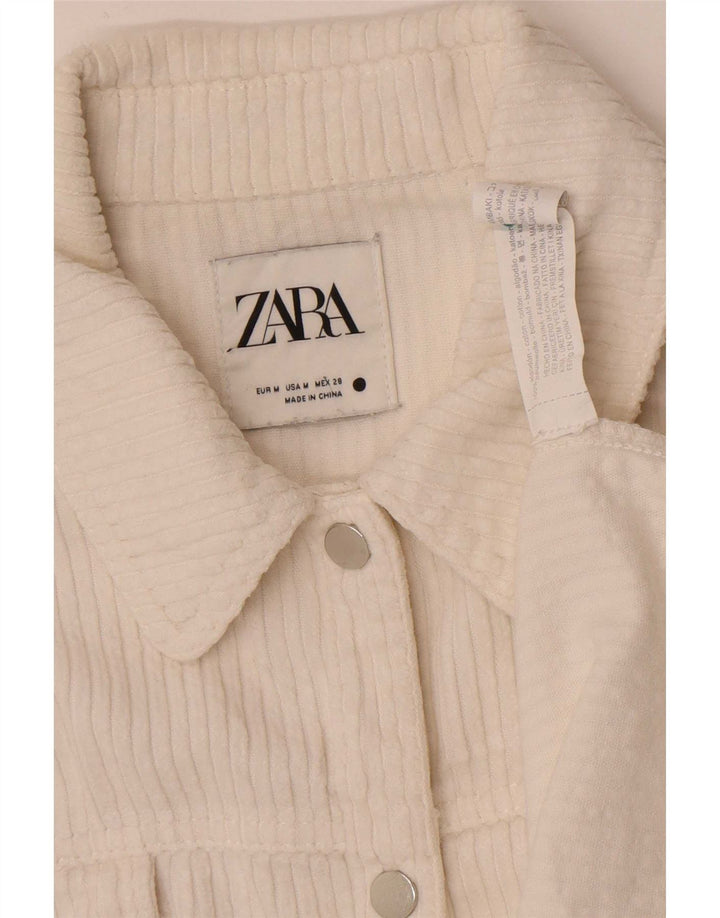 Camisa feminina de veludo cotelê Zara UK 14 médio algodão branco