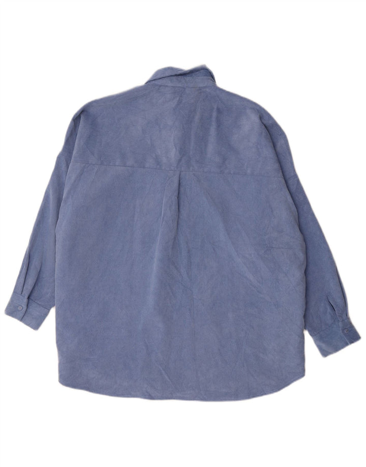 Camisa feminina de veludo cotelê Zara UK 16 grande azul poliéster
