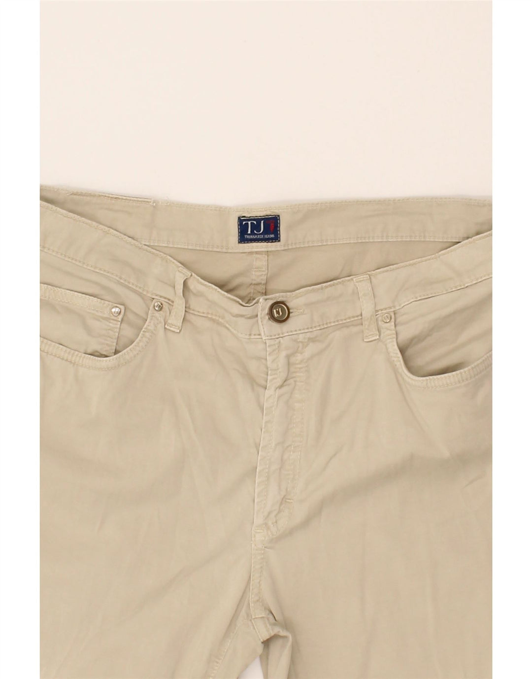 TRUSSARDI Womens Straight Capri Trousers W33 L21 Beige Cotton Vintage Trussardi and Second-Hand Trussardi from Messina Hembry 