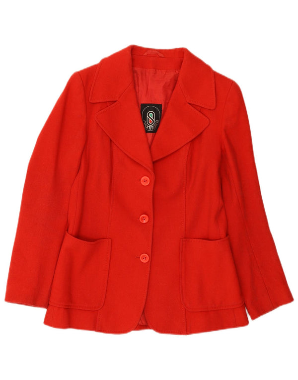 Jaqueta blazer vintage feminina com 3 botões UK 10 pequena vermelha