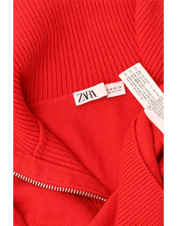 Suéter feminino ZARA com gola e zíper, Reino Unido 14, viscose vermelha média