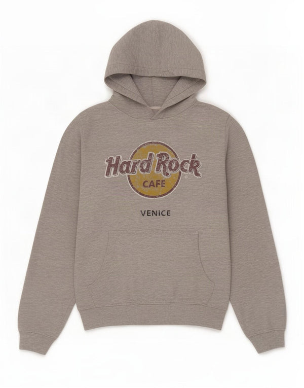 Hard Rock Cafe Mens Venice Graphic Moletom com capuz pequeno algodão manchado cinza