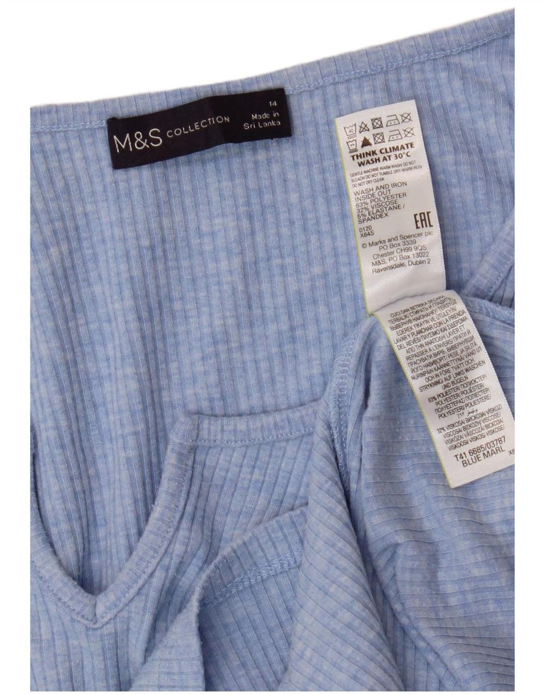Top feminino Marks & Spencer manga comprida UK 14 poliéster azul grande