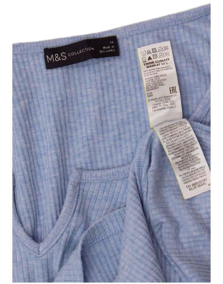 Top feminino Marks & Spencer manga comprida UK 14 poliéster azul grande