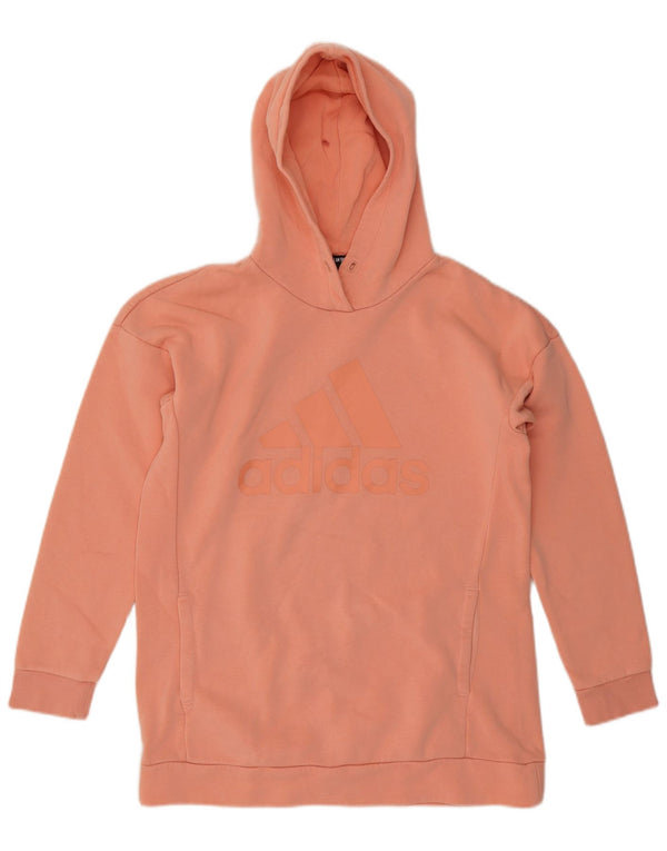 ADIDAS Womens Oversized Graphic Hoodie Jumper UK 8/10 Small Orange Cotton