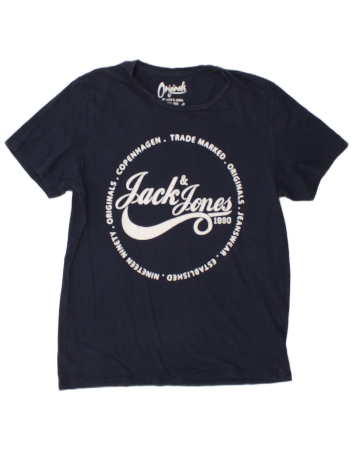 Camiseta gráfica masculina Jack & Jones Top médio algodão azul marinho