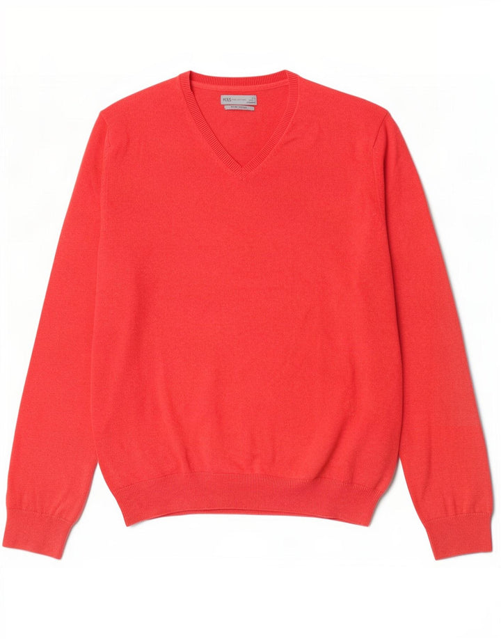 Suéter masculino Marks & Spencer com decote em V XL de algodão vermelho
