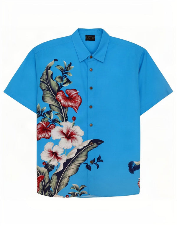 Camisa masculina de manga curta Lowes 2XL azul floral poliéster havaiano