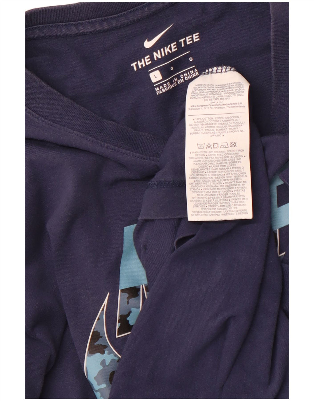 Camiseta gráfica masculina NIKE Top grande algodão azul marinho