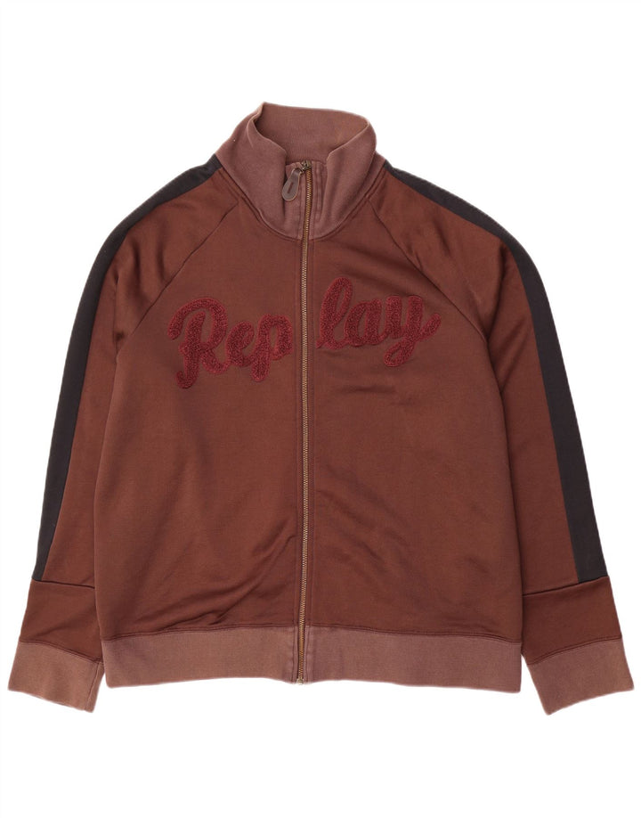 Replay Mens Graphic Tracksuit Top Jacket 2XL Marrom Colourblock Poliéster