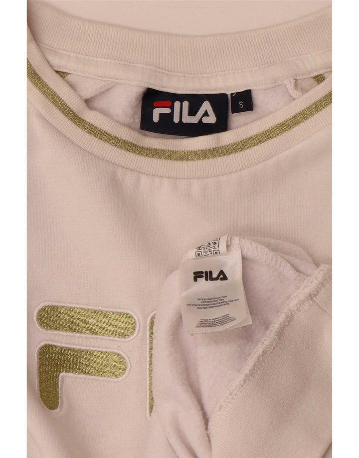 Fila moletom feminino gráfico oversized jumper UK 10 pequeno algodão branco