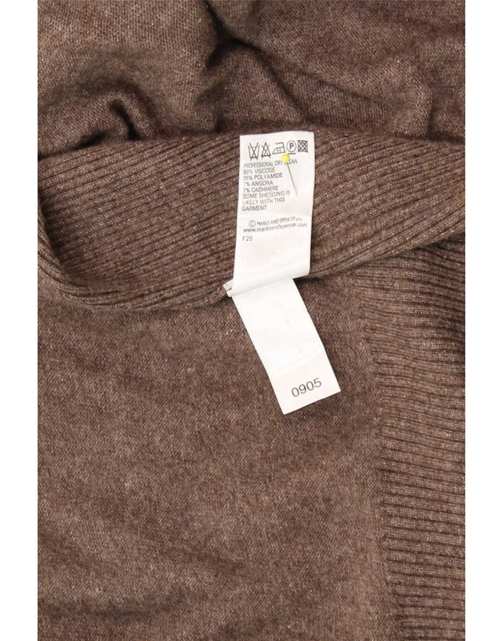 Suéter cardigã assimétrico feminino Marks & Spencer Reino Unido 12/14 marrom médio