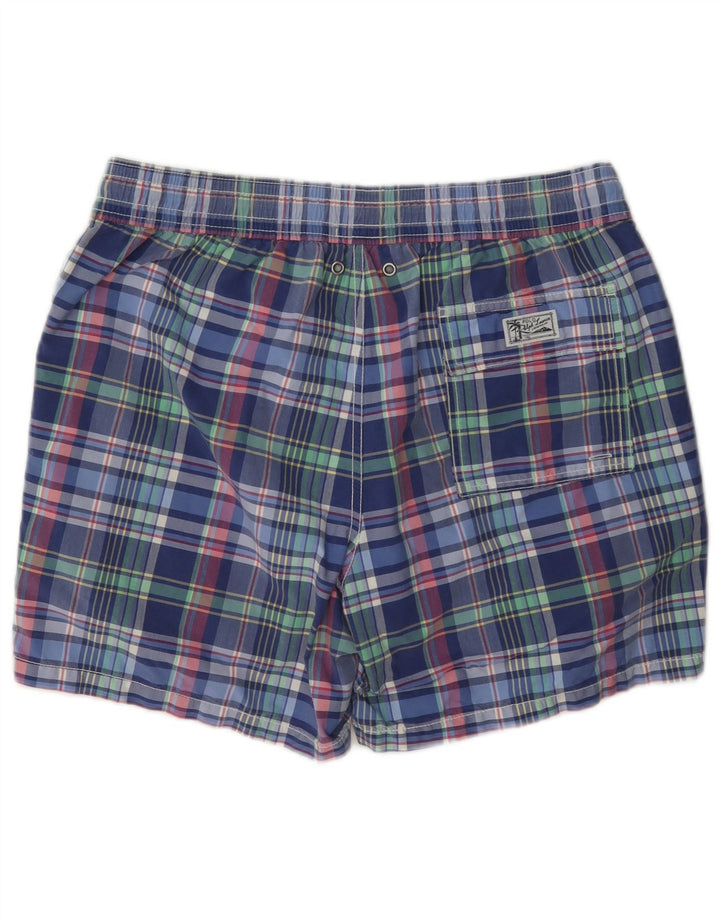 Polo Ralph Lauren Shorts de natação masculino médio azul xadrez algodão