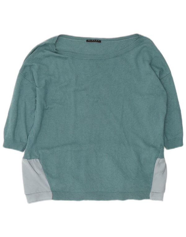 Suéter feminino Sisley com gola canoa oversized Reino Unido 6 XS azul colorblock