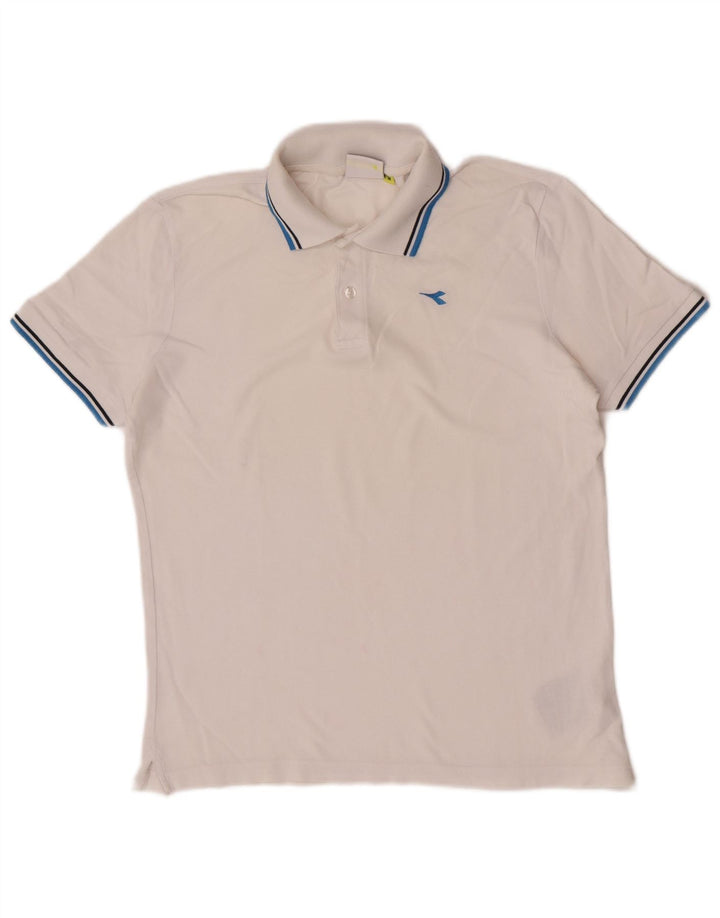 Camisa polo masculina Diadora médio algodão listrado branco