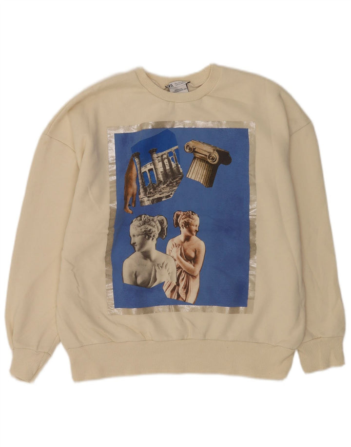 Moletom feminino Zara com estampa oversized jumper UK 10 pequeno off white